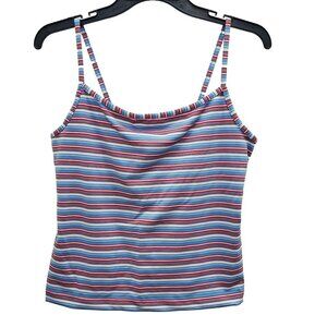 Prospirit Women's Red White‎ Blue Stripe Fitted Shelf Bra Athletic Cami Tank XL